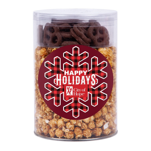 Caramel Popcorn & Chocolate Mix Gift Canister – Custom Logo Label Caramel Popcorn & Chocolate Mix Gift Canister – Custom Logo Label
