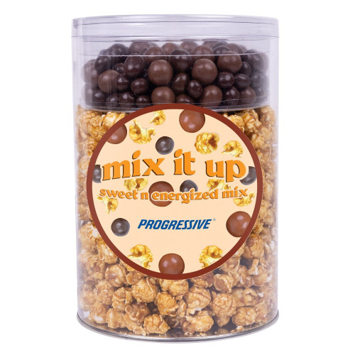 Caramel Popcorn & Chocolate Mix Gift Canister – Custom Logo Label Caramel Popcorn & Chocolate Mix Gift Canister – Custom Logo Label