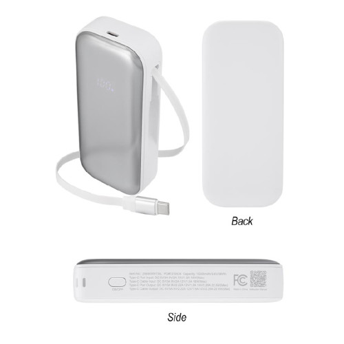 10,000 mAh Power Bank with Retractable Type-C Cable