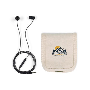 Airplane-Ready Wired Earbuds & Canvas Carry Pouch Set