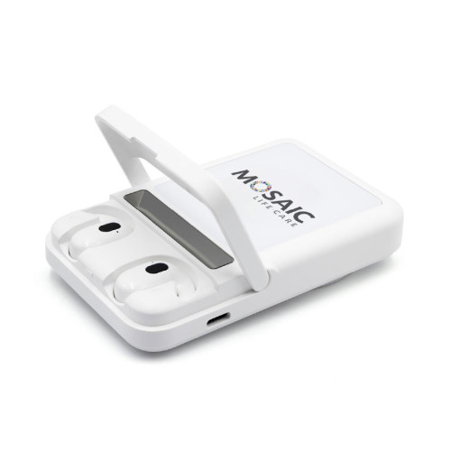 Arcadia 7,700 mAh Wireless Power Bank with TWS Earphones Arcadia 7,700 mAh Wireless Power Bank with TWS Earphones