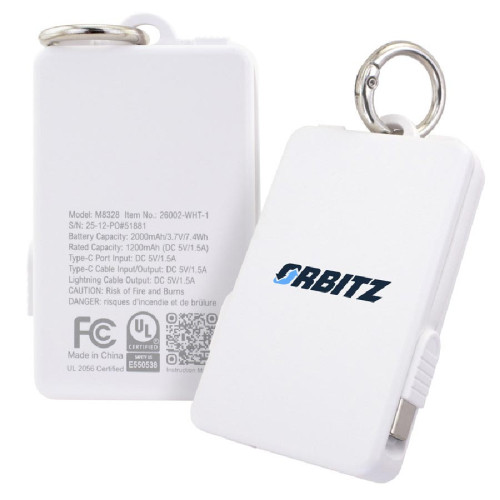 Keychain 2,000 mAh Power Bank with Built-In Cables